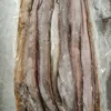 Close-up of whole frozen eels wrapped in protective plastic, maintaining freshness for wholesale frozen seafood supply.